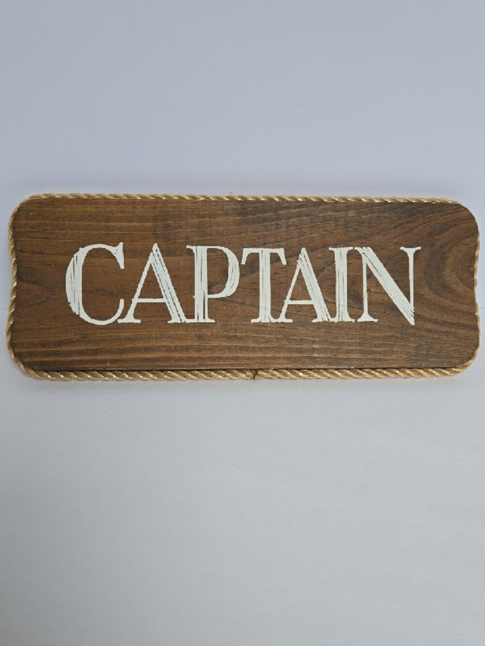 Captain Nautical Wooden Sign - White Text on Brown Stained Pine - Picture 6 of 9